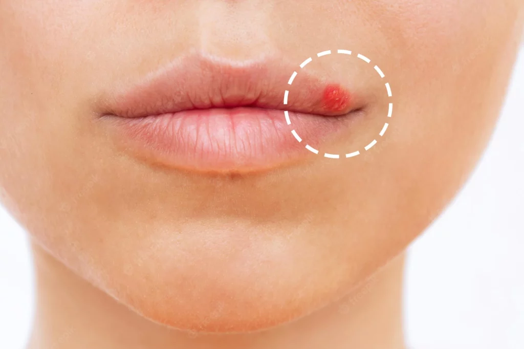 close up herpes lip blisters mouth young woman_407348 2084 1024x682 1